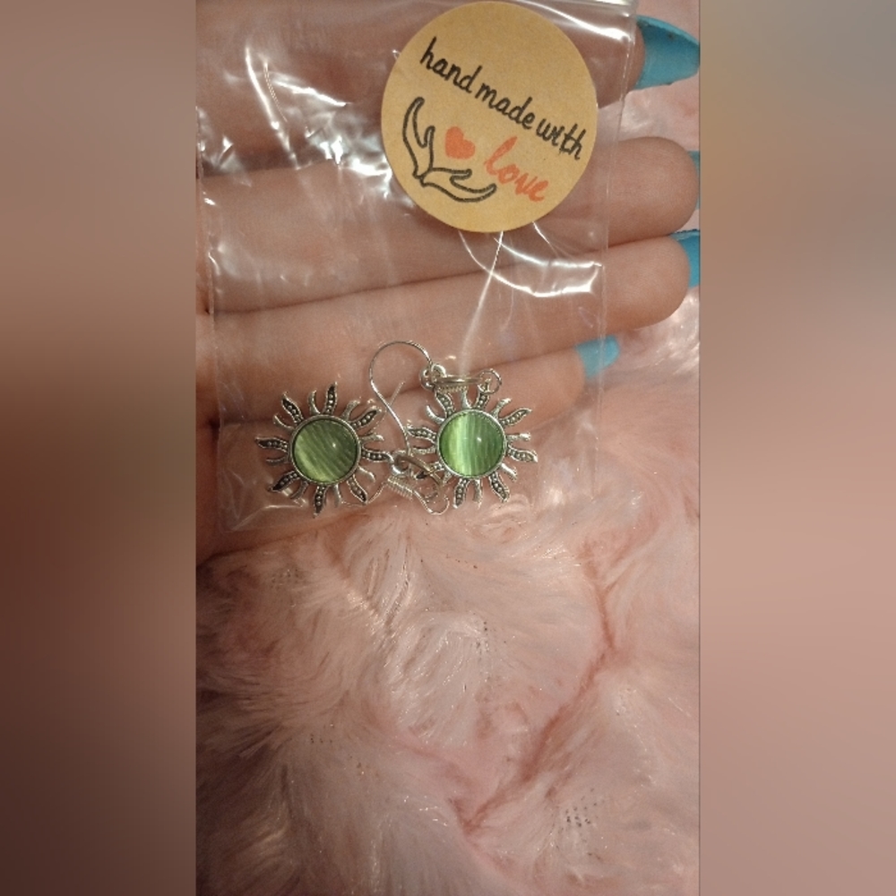 Green sun earrings